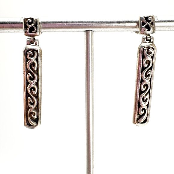 VTG Solid Sterling Silver 925 Scroll Design Dangle Earrings Size 1.5" Length - Picture 1 of 12